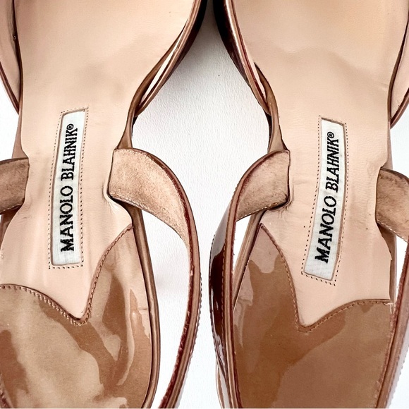 MANOLO BLAHNIK | Vintage SlingBack Pointed Toe Kitten Heel Leather Brown Tan 40 - Picture 10 of 15